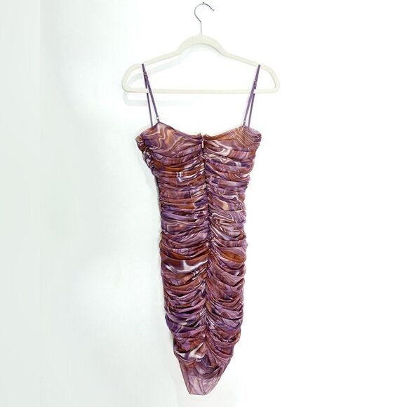House of CB Ella Swirl Mesh Mini Dress in Purple Pink Swirl - Picture 9 of 12